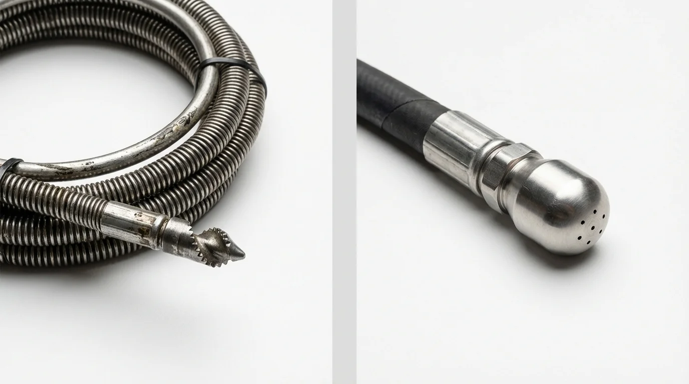 Drain snake cable and hydro jetting nozzle used for drain cleaning in Independence, KS