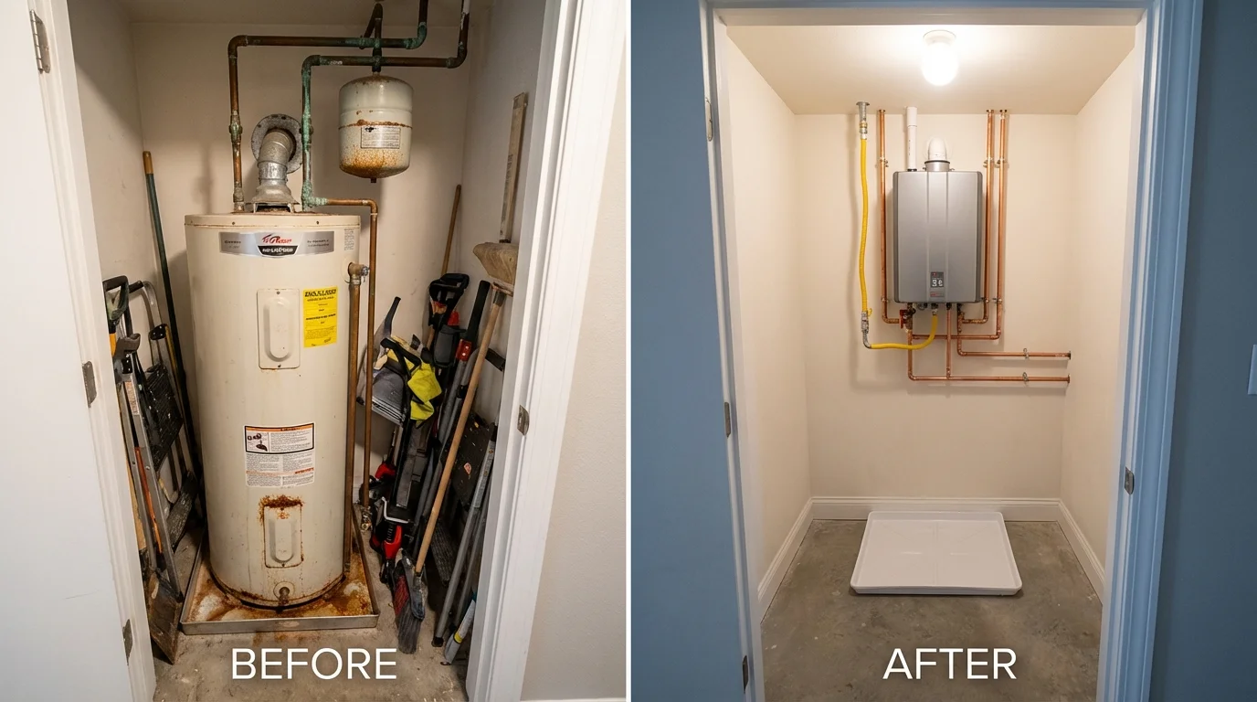 Tank water heater versus wall-mounted tankless unit comparison for Independence, KS homeowners